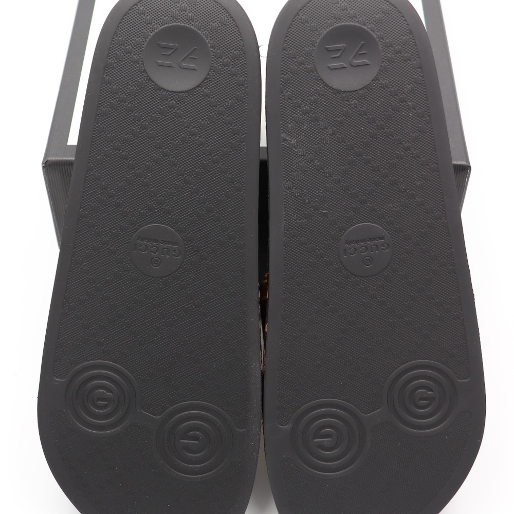 GUCCI Pursuit GG Knit Brown Gold Slide Sandals - Picture 8 of 8